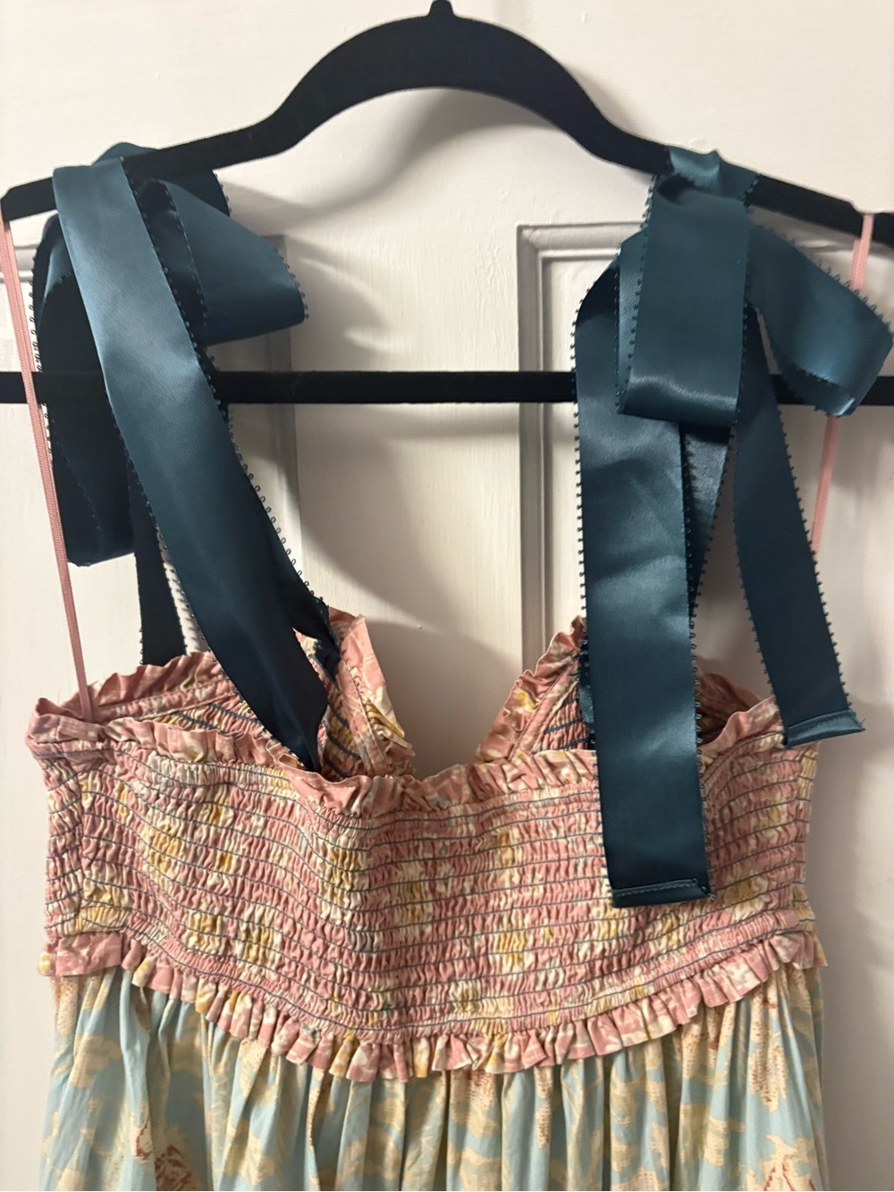 Free People Pink & Blue Smocked Floral Maxi Dress Small - Picture 9 of 11
